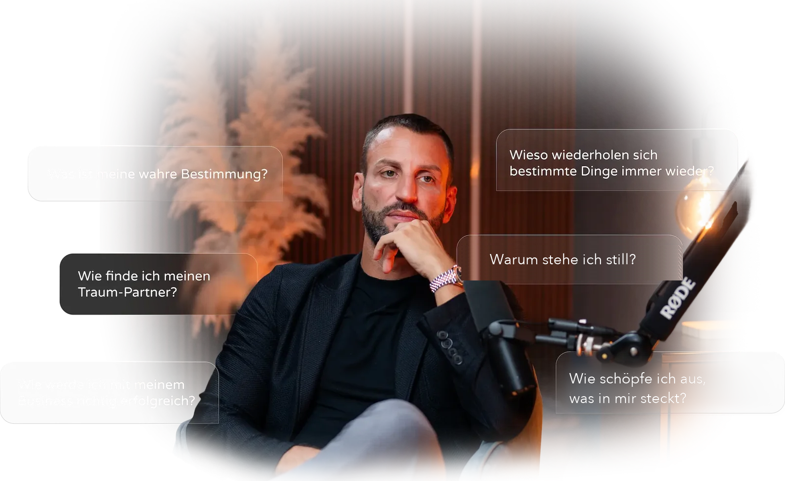 Agron Bekirovski, umgeben von den Fragen: Was ist meine wahre Bestimmung? Wieso wiederholen sich bestimmte Dinge immer wieder? Wie finde ich meinen Traum-Partner? Warum stehe ich still? Wie werde ich mit meinem Business richtig erfolgreich? Wie schöpfe ich aus, was in mir steckt?